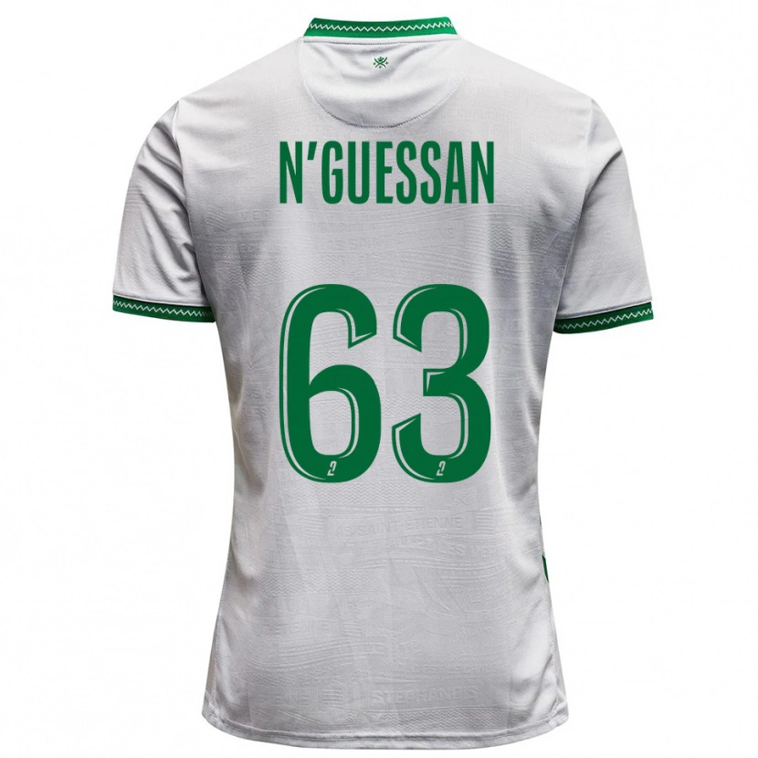 Danxen Enfant Maillot Djylian N'guessan #63 Blanc Vert Tenues Extérieur 2025/26 T-Shirt