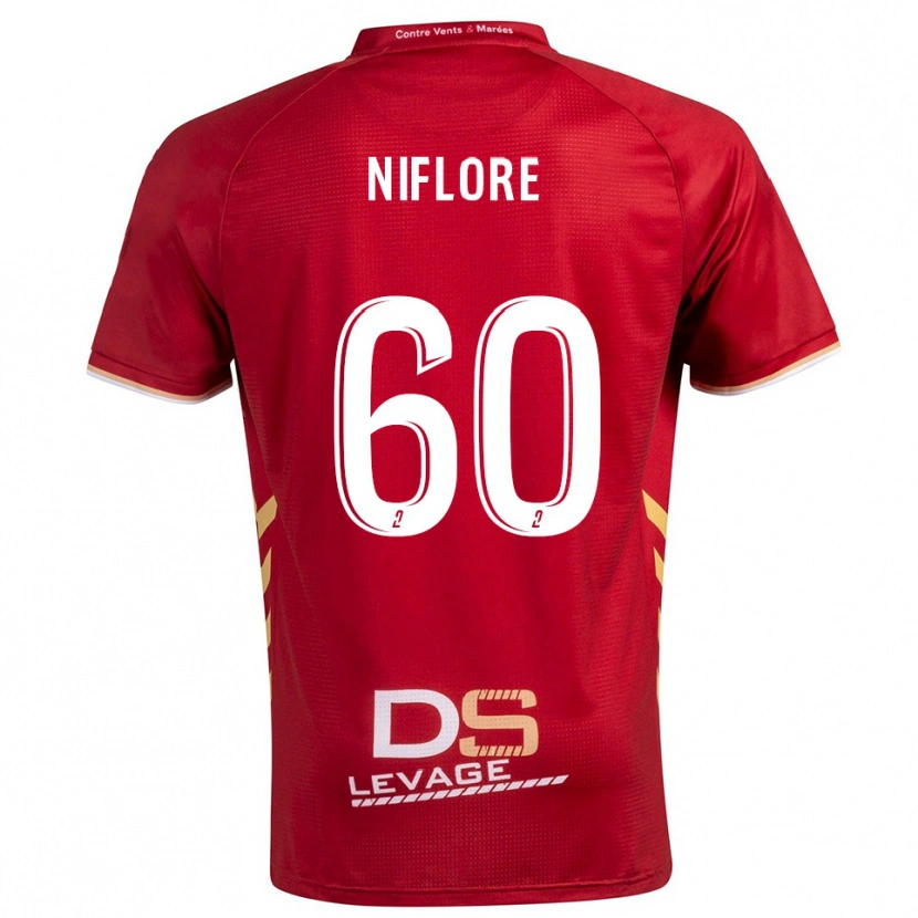 Danxen Enfant Maillot Mathys Niflore #60 Bourgogne Or Tenues Extérieur 2025/26 T-Shirt