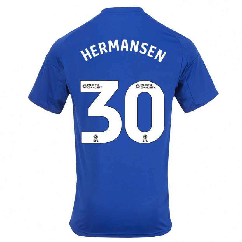Danxen Homme Maillot Mads Hermansen #30 Bleu Or Tenues Domicile 2025/26 T-Shirt