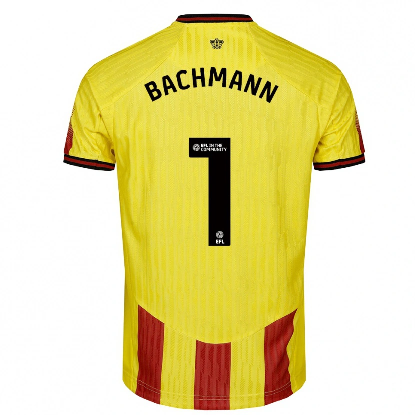 Danxen Homme Maillot Daniel Bachmann #1 Jaune Rouge Tenues Domicile 2025/26 T-Shirt