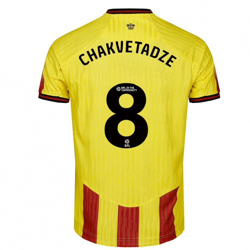 Danxen Homme Maillot Giorgi Chakvetadze #8 Jaune Rouge Tenues Domicile 2025/26 T-Shirt