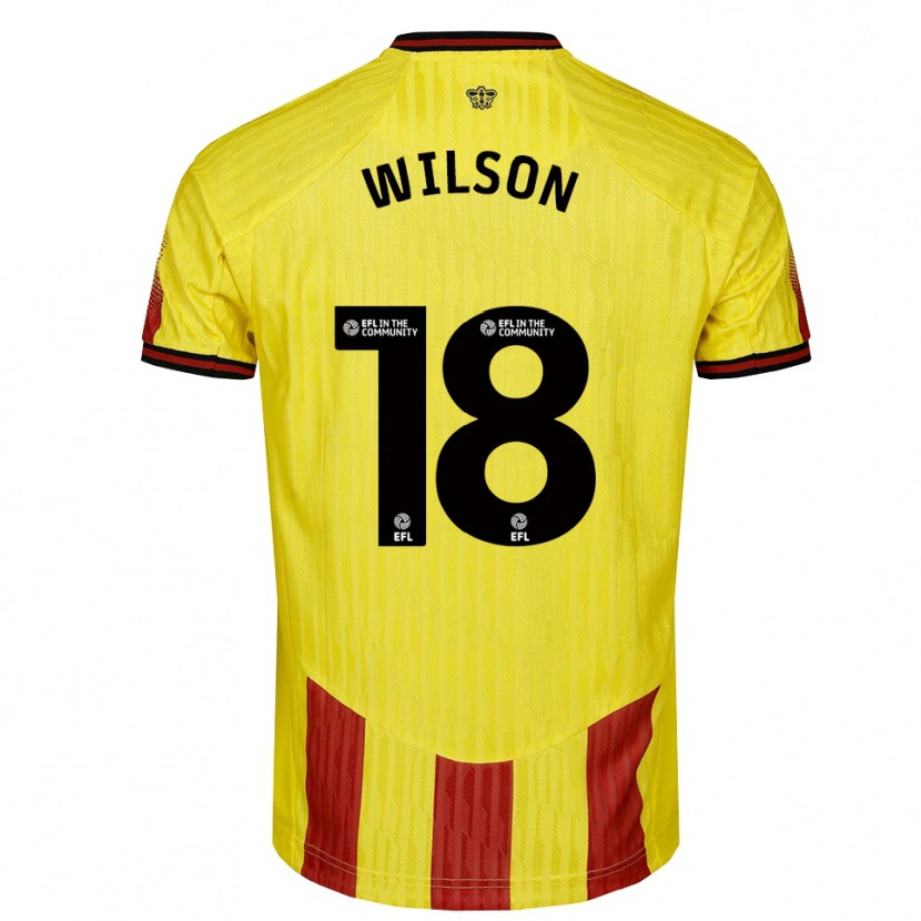 Danxen Homme Maillot Poppy Wilson #18 Jaune Rouge Tenues Domicile 2025/26 T-Shirt