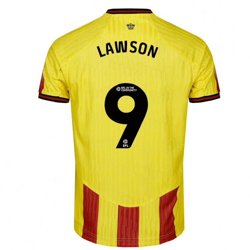 Danxen Homme Maillot Jonathan Lawson #9 Jaune Rouge Tenues Domicile 2025/26 T-Shirt