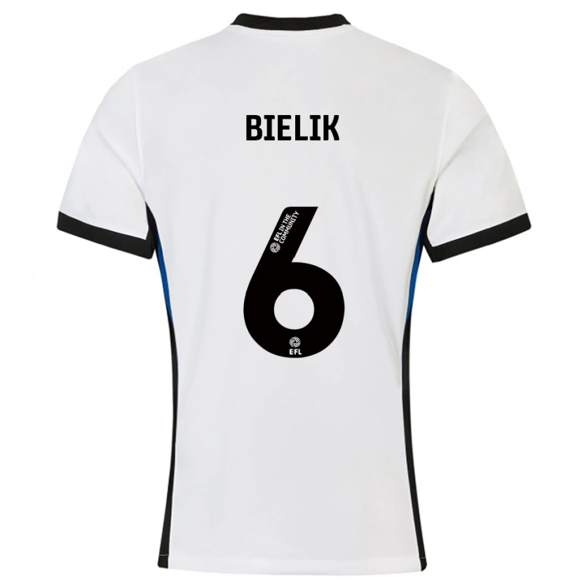 Danxen Homme Maillot Krystian Bielik #6 Blanc Bleu Tenues Extérieur 2025/26 T-Shirt