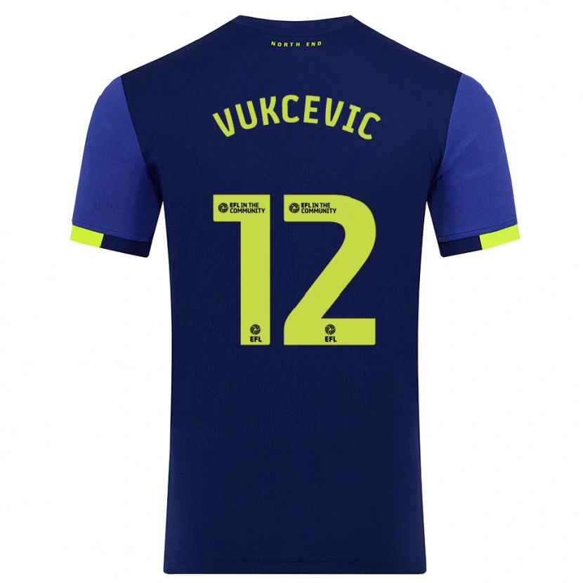 Danxen Homme Maillot Andrija Vukcevic #12 Marine Jaune Tenues Extérieur 2025/26 T-Shirt