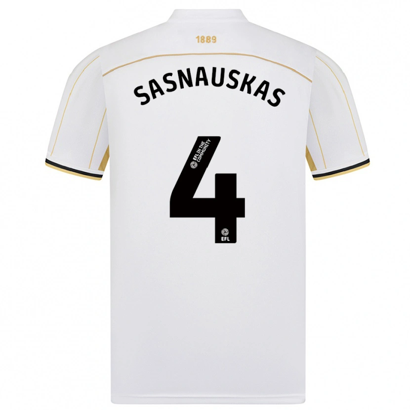 Danxen Homme Maillot Dovydas Sasnauskas #4 Blanc Or Tenues Extérieur 2025/26 T-Shirt