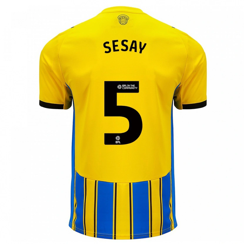 Danxen Homme Maillot Moses Sesay #5 Bleu Jaune Tenues Extérieur 2025/26 T-Shirt
