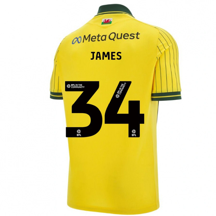 Danxen Homme Maillot Aaron James #34 Jaune Vert Tenues Extérieur 2025/26 T-Shirt