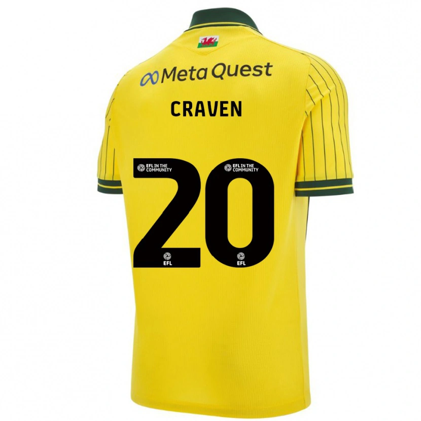 Danxen Homme Maillot Lizzie Craven #20 Jaune Vert Tenues Extérieur 2025/26 T-Shirt