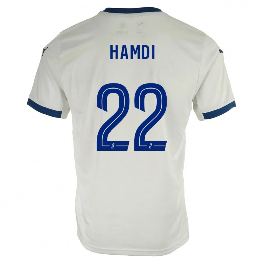 Danxen Homme Maillot Mathis Hamdi #22 Blanc Bleu Tenues Extérieur 2025/26 T-Shirt