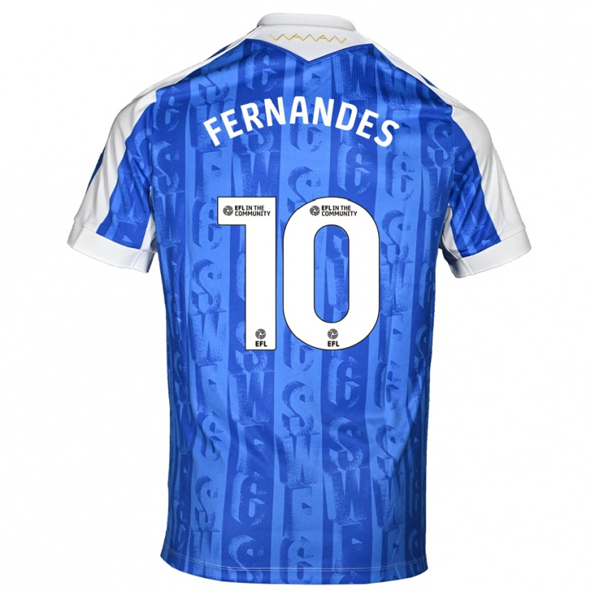 Danxen Femme Maillot Bruno Fernandes #10 Bleu Blanc Tenues Domicile 2025/26 T-Shirt