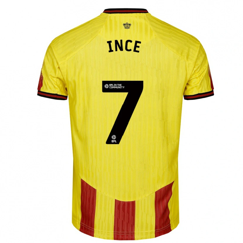 Danxen Femme Maillot Tom Ince #7 Jaune Rouge Tenues Domicile 2025/26 T-Shirt