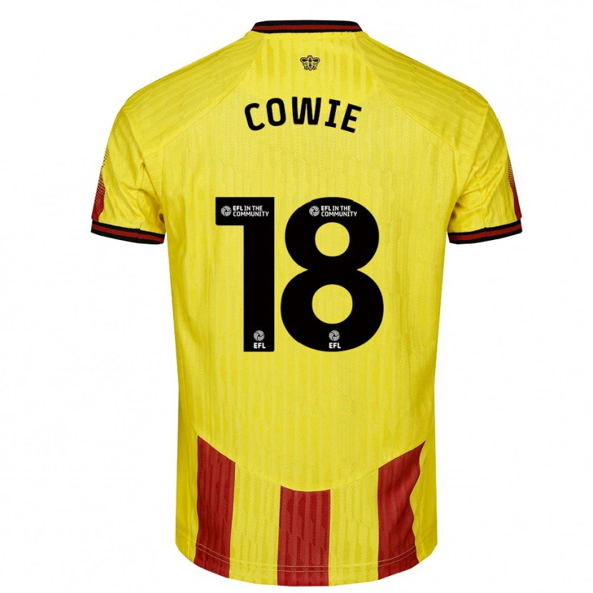 Danxen Femme Maillot Tony Cowie #18 Jaune Rouge Tenues Domicile 2025/26 T-Shirt