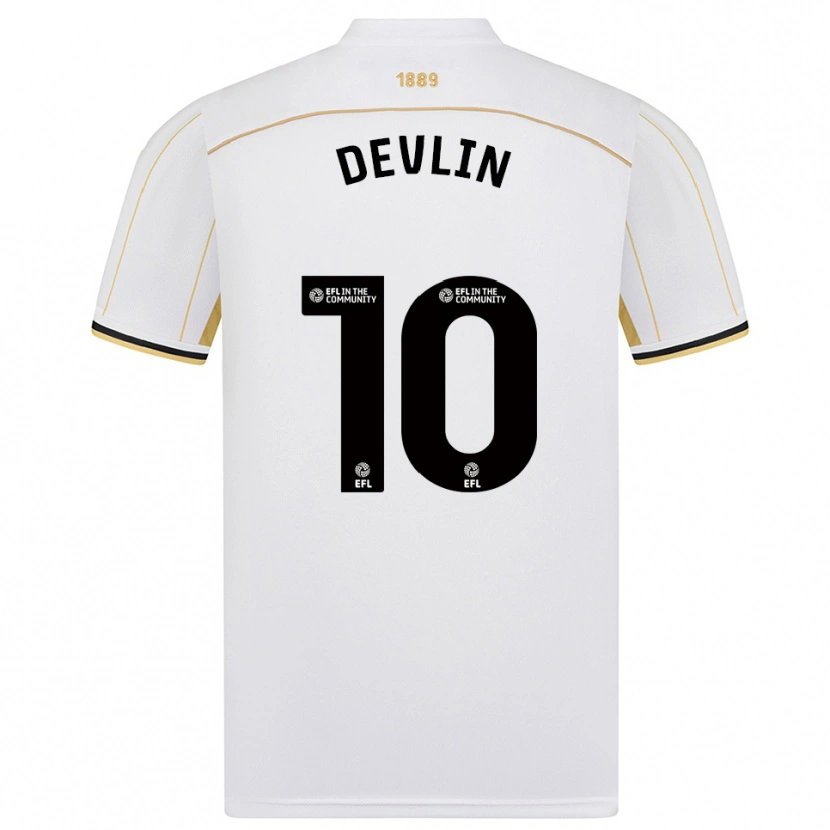 Danxen Femme Maillot Charlie Devlin #10 Blanc Or Tenues Extérieur 2025/26 T-Shirt