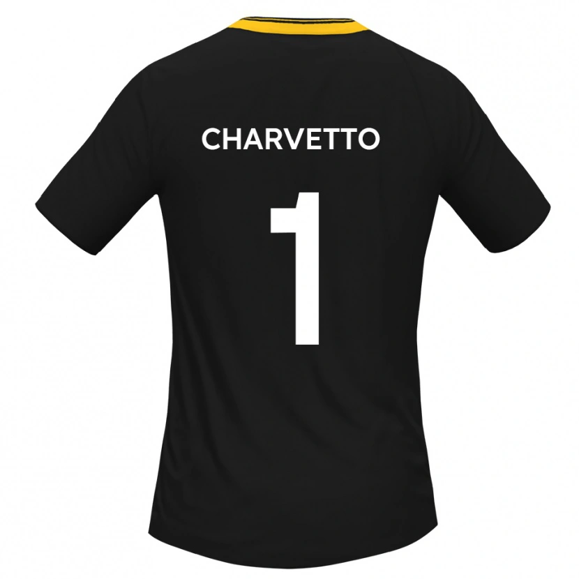 Danxen Femme Maillot Michael Charvetto #1 Noir Jaune Tenues Extérieur 2025/26 T-Shirt