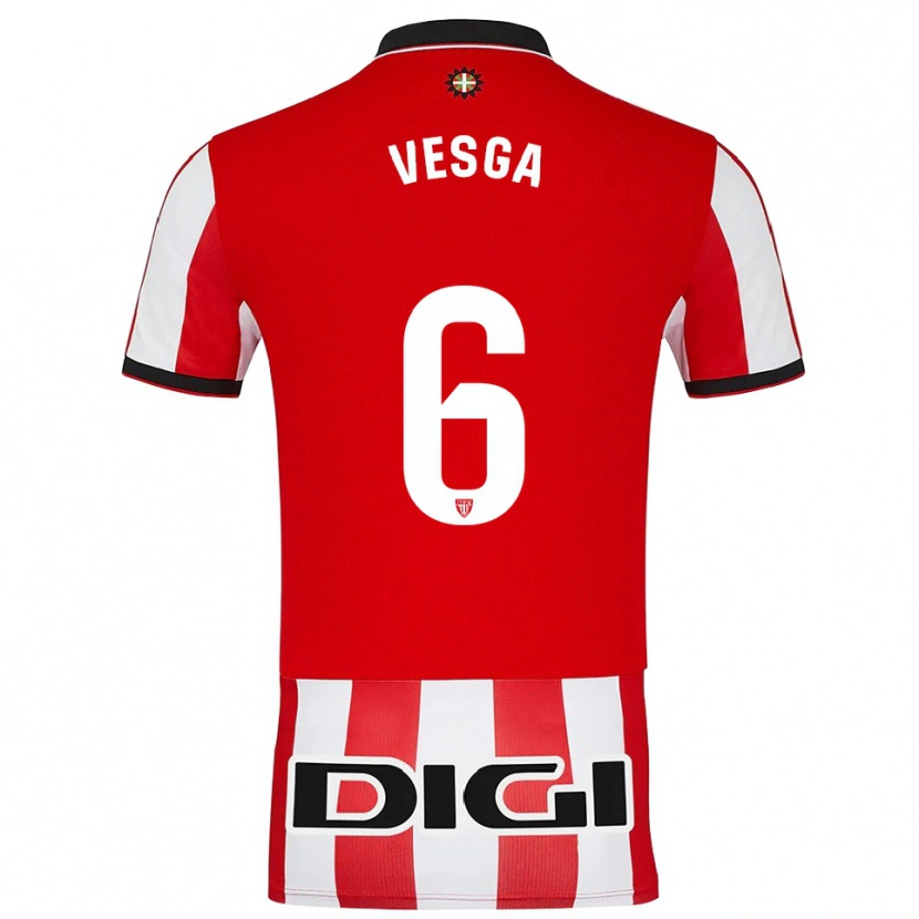 Danxen Enfant Maillot Mikel Vesga #6 Rouge Blanc Tenues Domicile 2025/26 T-Shirt