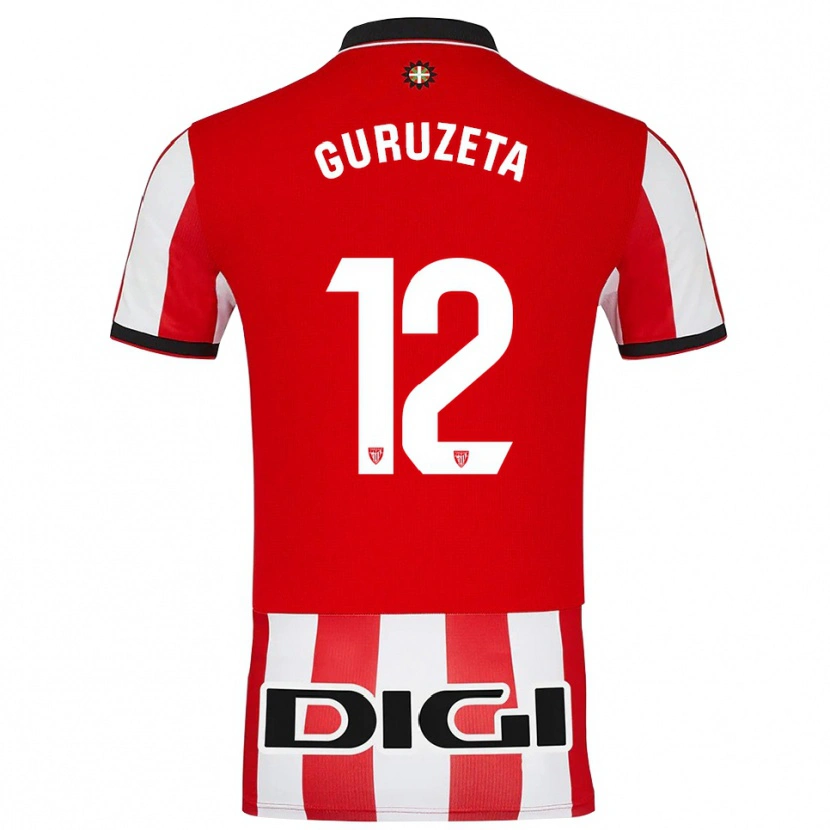 Danxen Enfant Maillot Gorka Guruzeta #12 Rouge Blanc Tenues Domicile 2025/26 T-Shirt