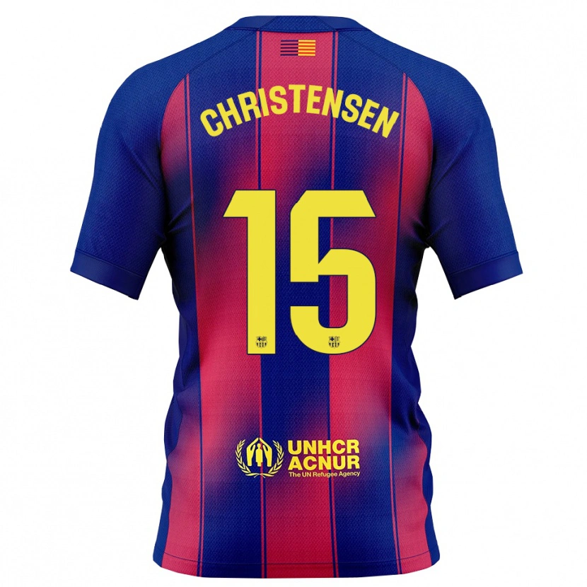 Danxen Enfant Maillot Andreas Christensen #15 Bleu Rouge Tenues Domicile 2025/26 T-Shirt