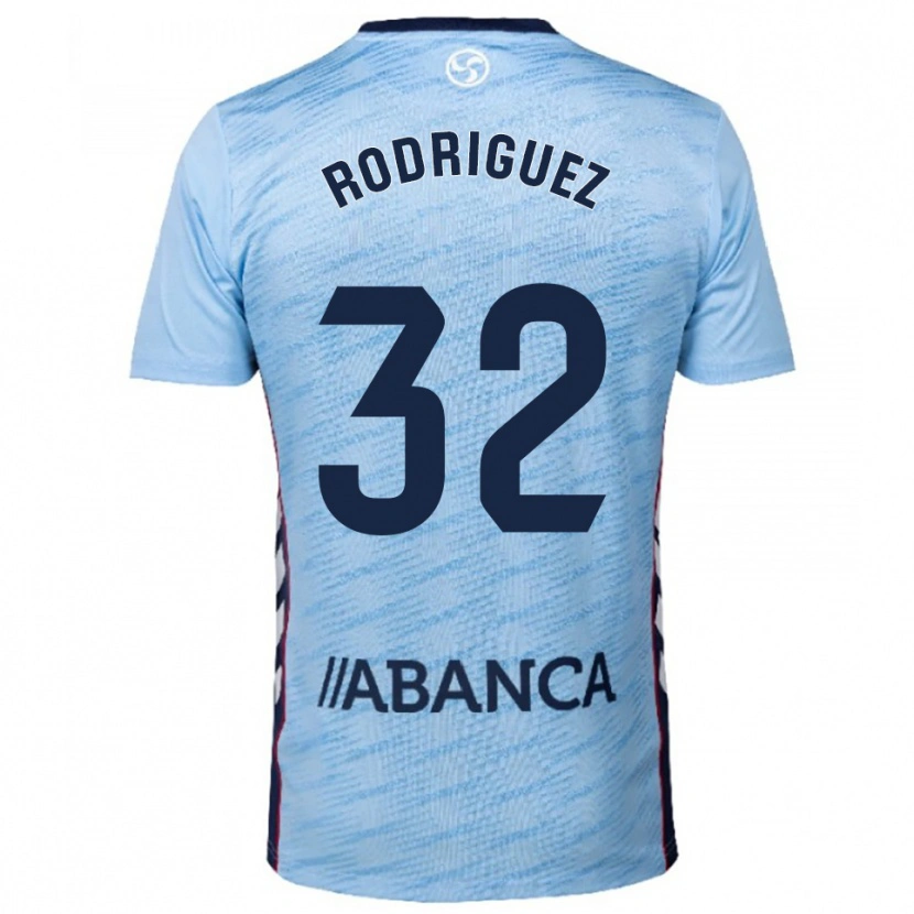 Danxen Enfant Maillot Javi Rodríguez #32 Bleu Ciel Rouge Tenues Domicile 2025/26 T-Shirt