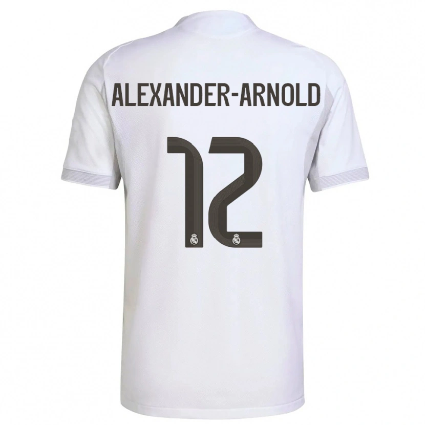 Danxen Enfant Maillot Trent Alexander-Arnold #12 Blanc Jaune Tenues Domicile 2025/26 T-Shirt