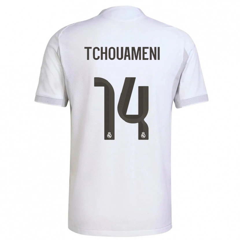 Danxen Enfant Maillot Aurélien Tchouaméni #14 Blanc Jaune Tenues Domicile 2025/26 T-Shirt