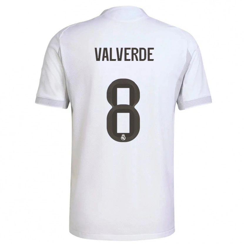 Danxen Enfant Maillot Federico Valverde #8 Blanc Jaune Tenues Domicile 2025/26 T-Shirt