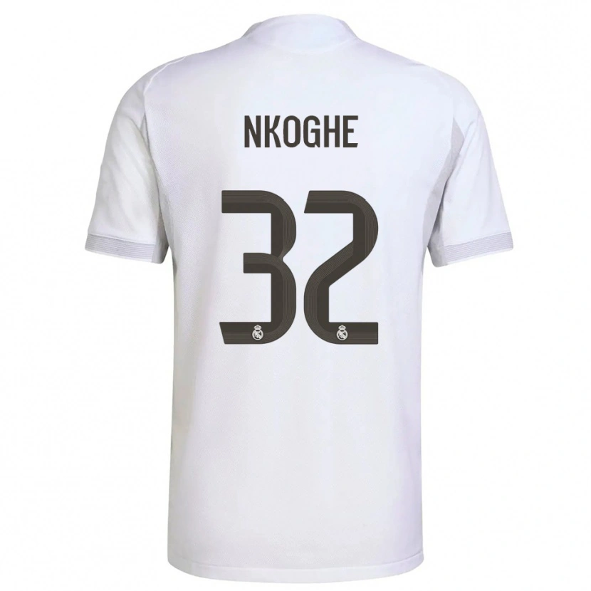 Danxen Enfant Maillot Ariel Nkoghe #32 Blanc Jaune Tenues Domicile 2025/26 T-Shirt