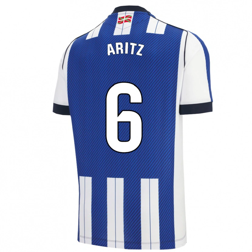 Danxen Enfant Maillot Aritz Elustondo #6 Bleu Blanc Tenues Domicile 2025/26 T-Shirt