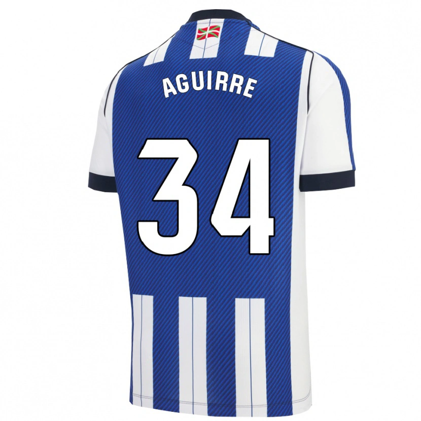 Danxen Enfant Maillot Ibai Aguirre #34 Bleu Blanc Tenues Domicile 2025/26 T-Shirt
