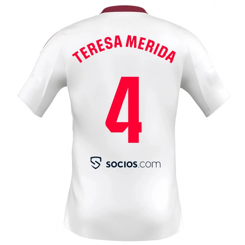 Danxen Enfant Maillot Teresa Merida #4 Blanc Rouge Tenues Domicile 2025/26 T-Shirt