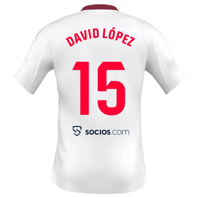Danxen Enfant Maillot David López #15 Blanc Rouge Tenues Domicile 2025/26 T-Shirt