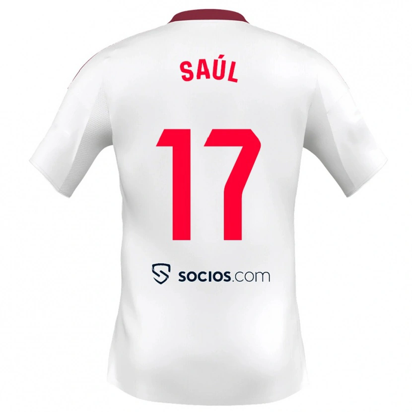 Danxen Enfant Maillot Saul Niguez #17 Blanc Rouge Tenues Domicile 2025/26 T-Shirt