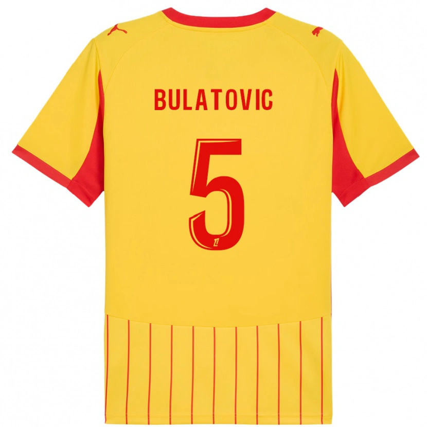 Danxen Enfant Maillot Andrija Bulatovic #5 Jaune Rouge Tenues Domicile 2025/26 T-Shirt