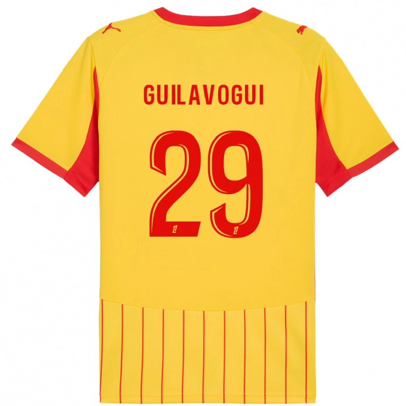 Danxen Enfant Maillot Morgan Guilavogui #29 Jaune Rouge Tenues Domicile 2025/26 T-Shirt