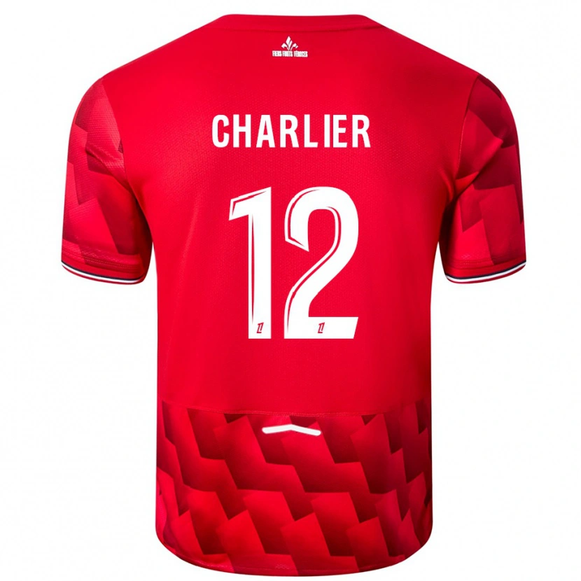 Danxen Enfant Maillot Amaury Charlier #12 Rouge Blanc Tenues Domicile 2025/26 T-Shirt