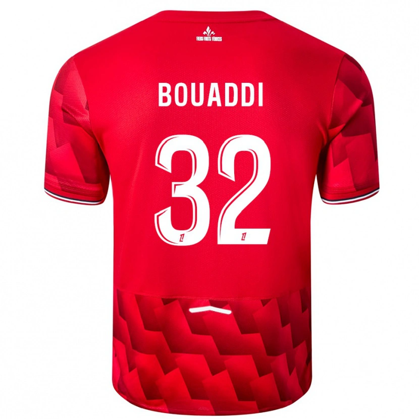 Danxen Enfant Maillot Ayyoub Bouaddi #32 Rouge Blanc Tenues Domicile 2025/26 T-Shirt