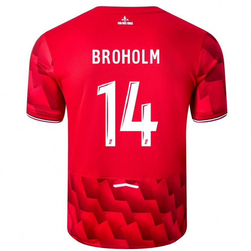 Danxen Enfant Maillot Marius Broholm #14 Rouge Blanc Tenues Domicile 2025/26 T-Shirt