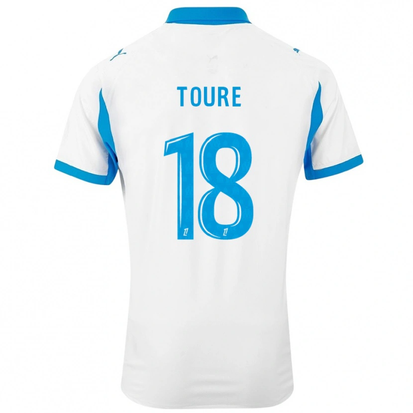Danxen Enfant Maillot Isaak Toure #18 Blanc Bleu Ciel Tenues Domicile 2025/26 T-Shirt