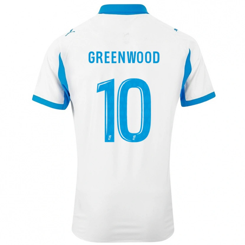 Danxen Enfant Maillot Mason Greenwood #10 Blanc Bleu Ciel Tenues Domicile 2025/26 T-Shirt