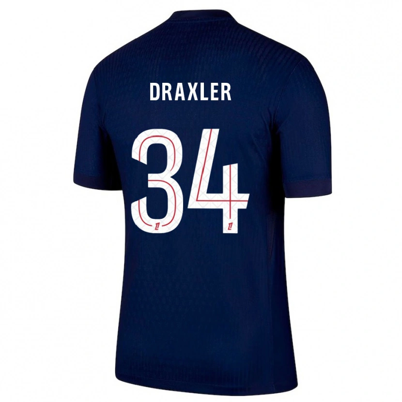 Danxen Enfant Maillot Julian Draxler #34 Marine Rouge Tenues Domicile 2025/26 T-Shirt