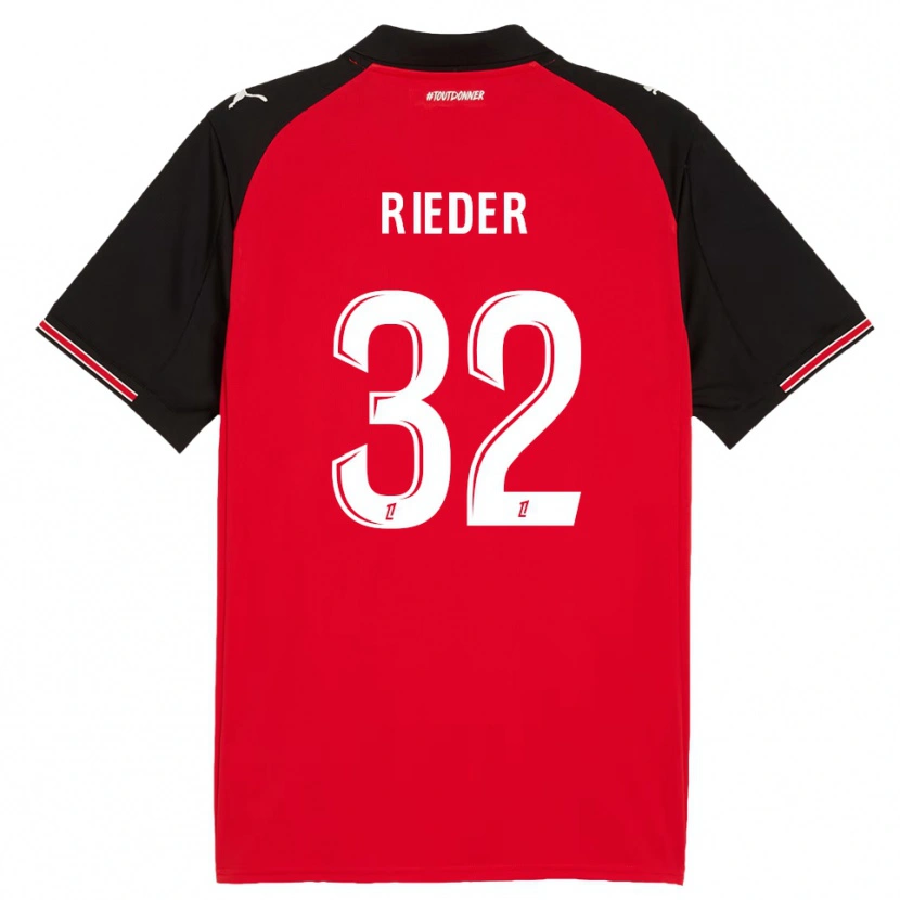Danxen Enfant Maillot Fabian Rieder #32 Rouge Noir Tenues Domicile 2025/26 T-Shirt