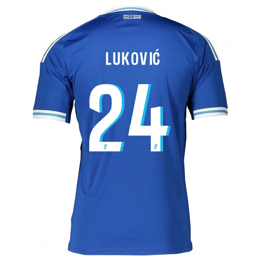 Danxen Enfant Maillot Milos Lukovic #24 Bleu Blanc Tenues Domicile 2025/26 T-Shirt