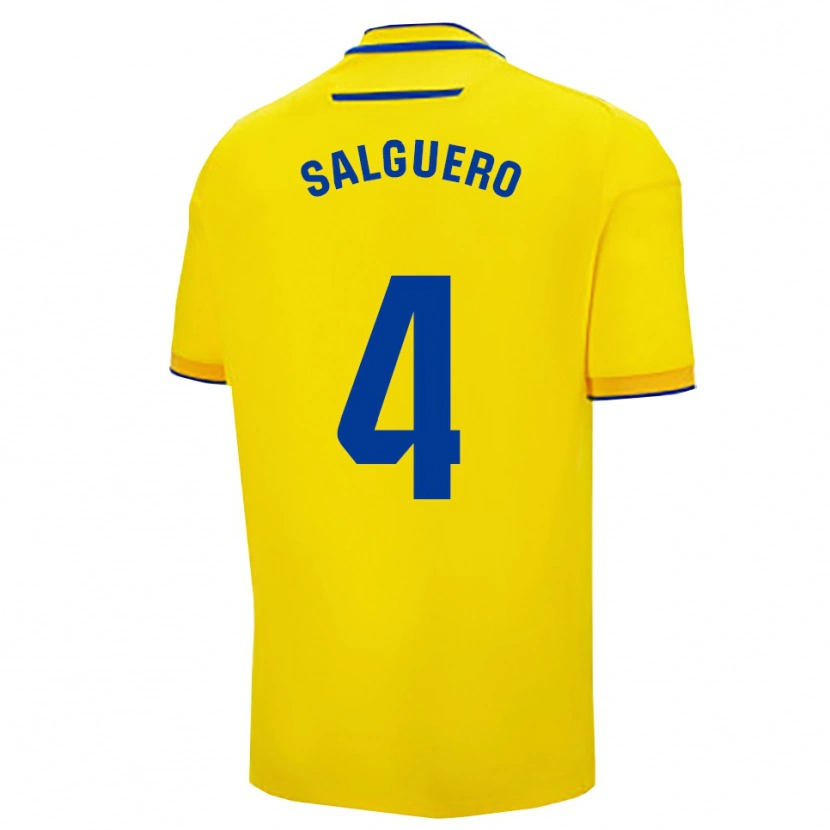 Danxen Enfant Maillot Adrián Salguero #4 Jaune Marine Tenues Domicile 2025/26 T-Shirt