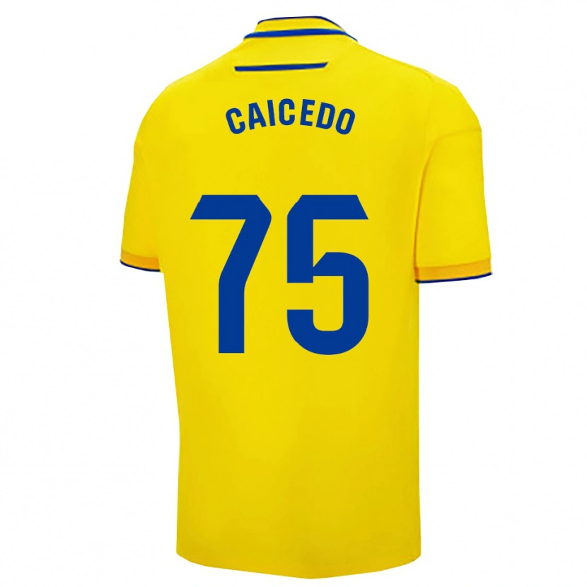 Danxen Enfant Maillot Alfred Caicedo #75 Jaune Marine Tenues Domicile 2025/26 T-Shirt