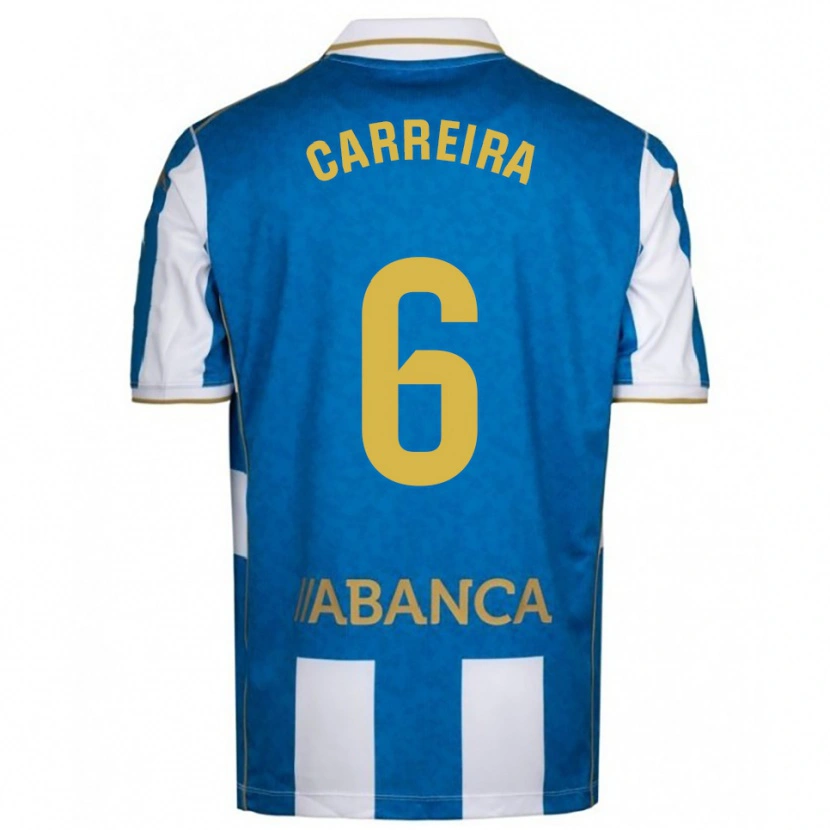 Danxen Enfant Maillot David Carreira #6 Blanc Bleu Tenues Domicile 2025/26 T-Shirt