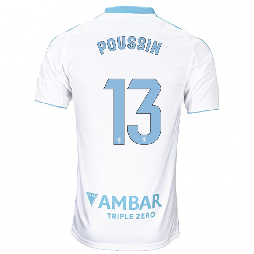 Danxen Enfant Maillot Gaëtan Poussin #13 Blanc Bleu Ciel Tenues Domicile 2025/26 T-Shirt