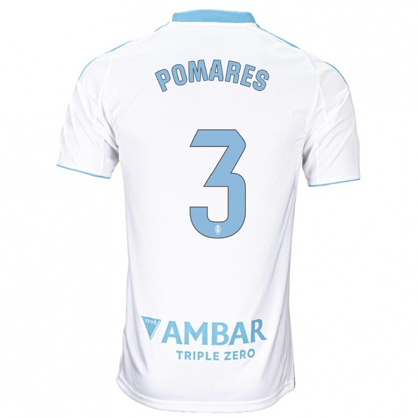 Danxen Enfant Maillot Carlos Pomares #3 Blanc Bleu Ciel Tenues Domicile 2025/26 T-Shirt