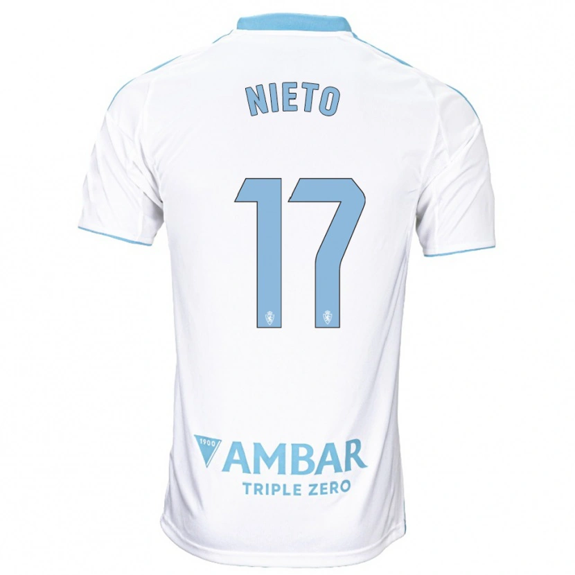 Danxen Enfant Maillot Carlos Nieto #17 Blanc Bleu Ciel Tenues Domicile 2025/26 T-Shirt
