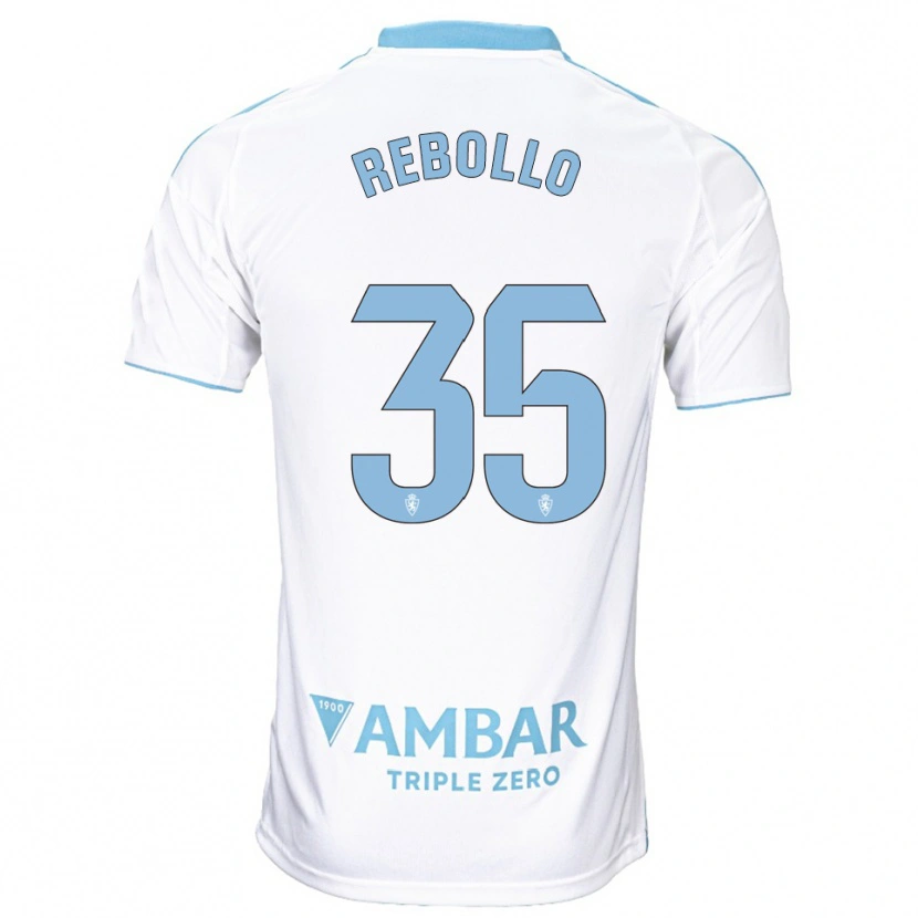 Danxen Enfant Maillot Dani Rebollo #35 Blanc Bleu Ciel Tenues Domicile 2025/26 T-Shirt