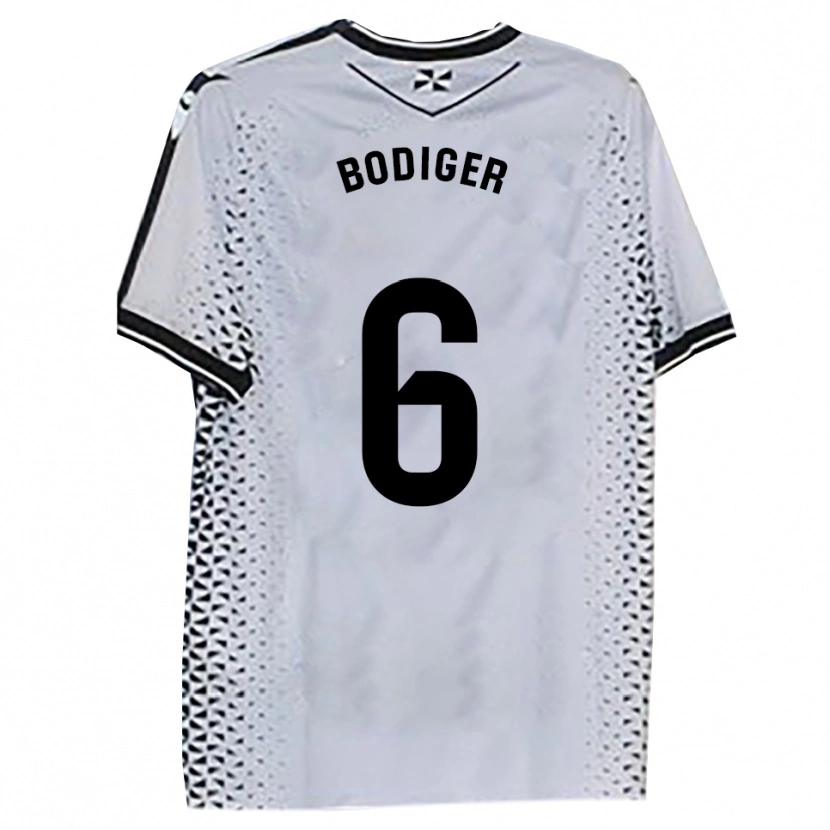 Danxen Enfant Maillot Yann Bodiger #6 Blanc Noir Tenues Domicile 2025/26 T-Shirt